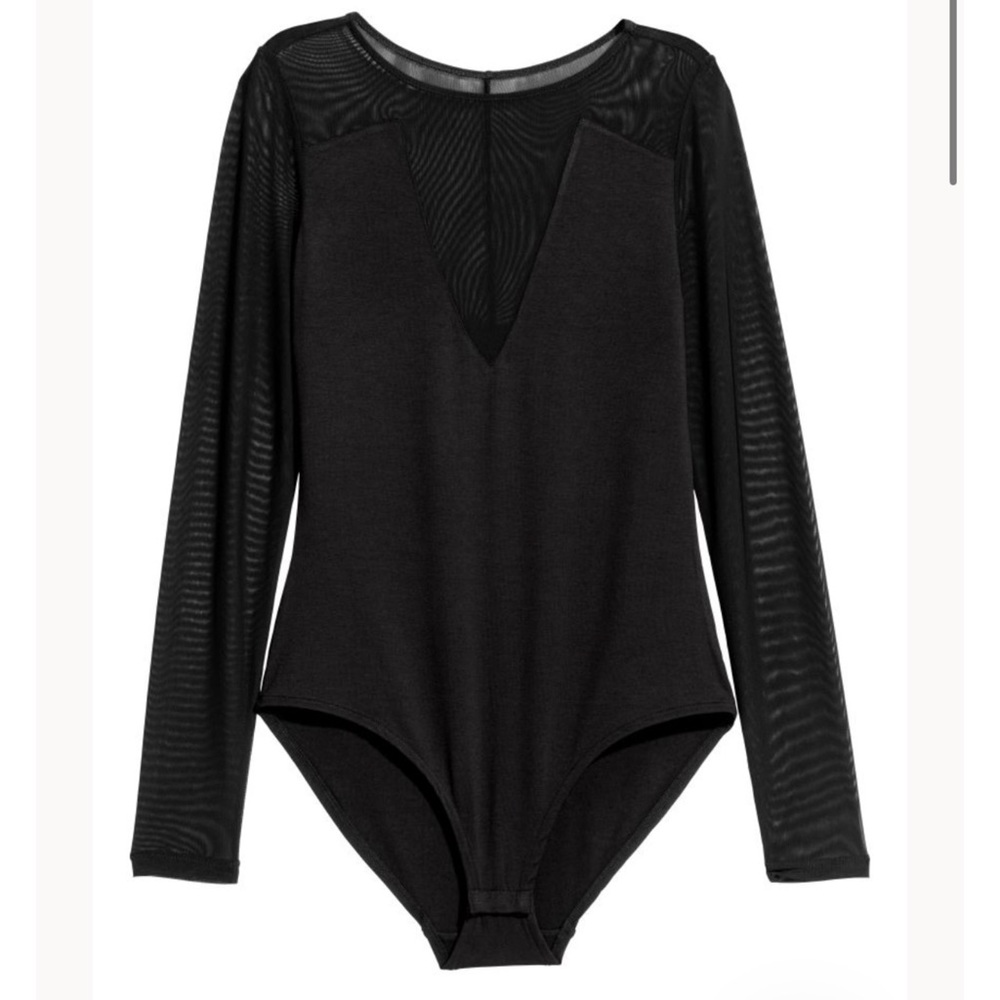 H&M Black Mesh Jersey Bodycon Bodysuit